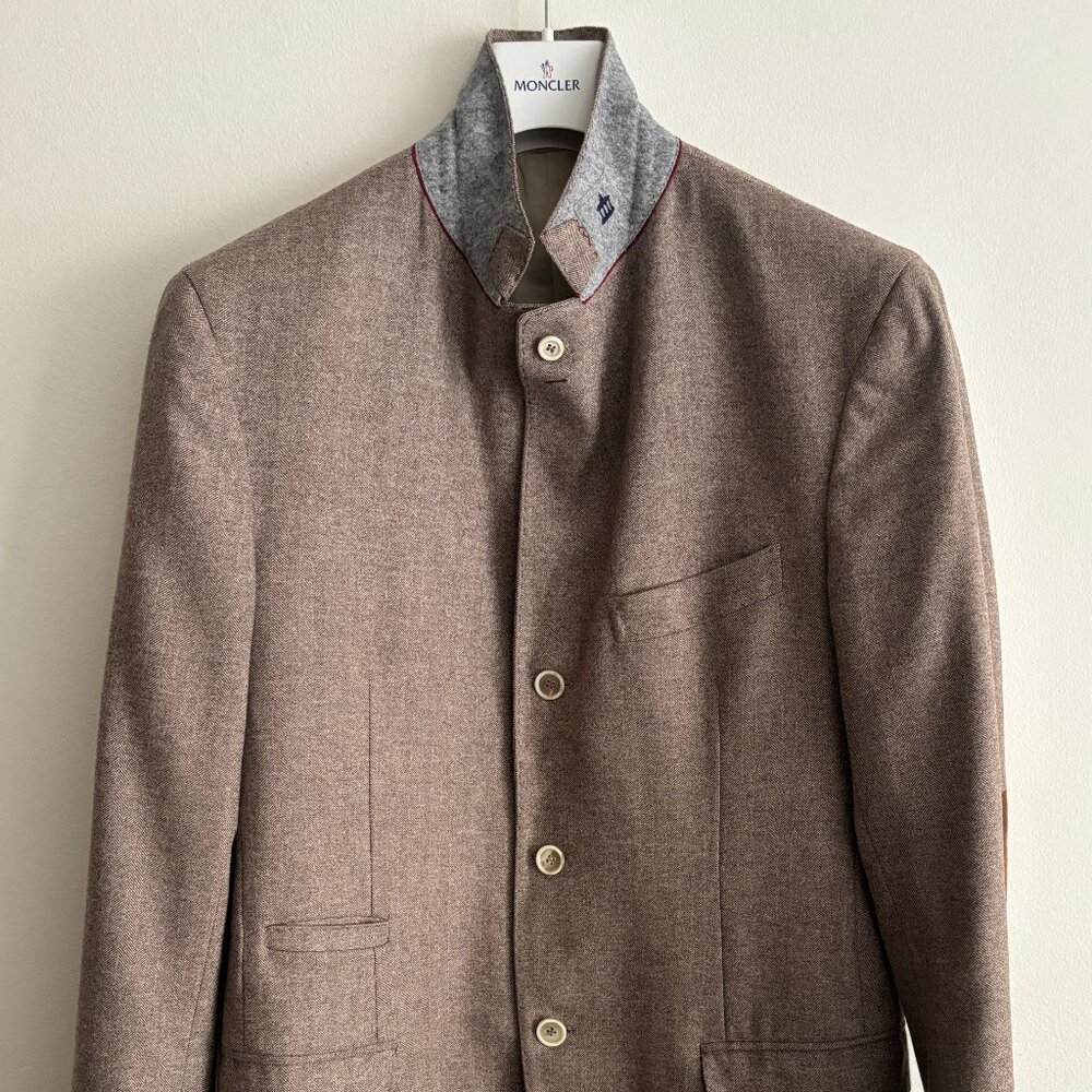 $5500 Brunello Cucinelli Wool Cashmere Herringbone Sport Coat Elbow Patch - 40 - Picture 3 of 16